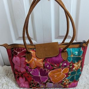 Suede and Textile Handmade Tote